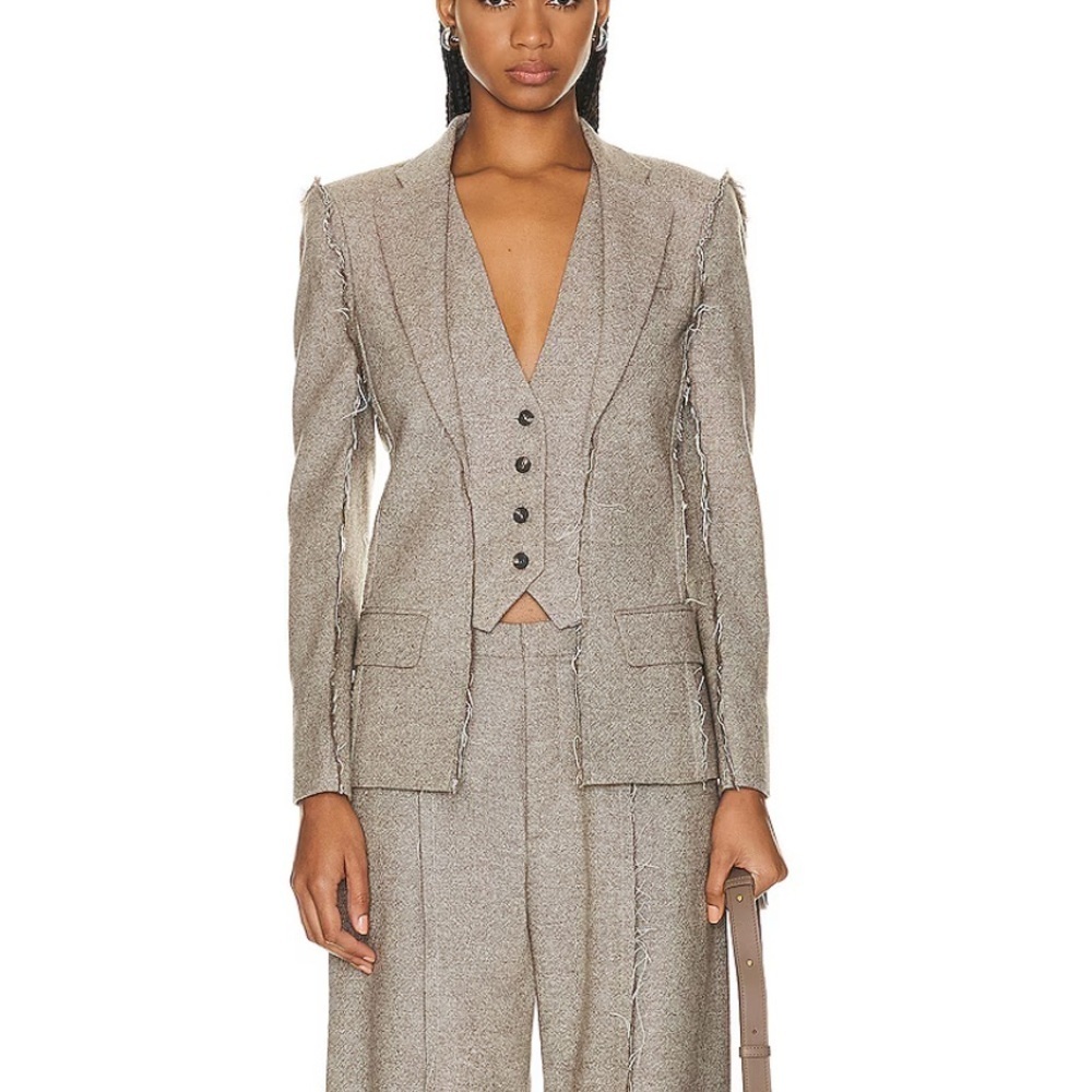New R13 Fray Seam Flat Sleeve Merino Wool Blazer In Oatmeal Size Large